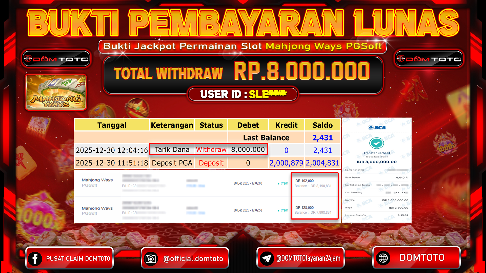 JACKPOT SLOT Mahjong Ways PGSoft  30 DECEMBER 2025